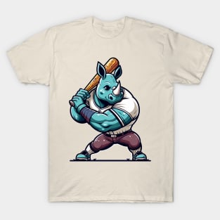 Vintage rhino batter - Retro 1990s Cartoon Style Baseball Art T-Shirt